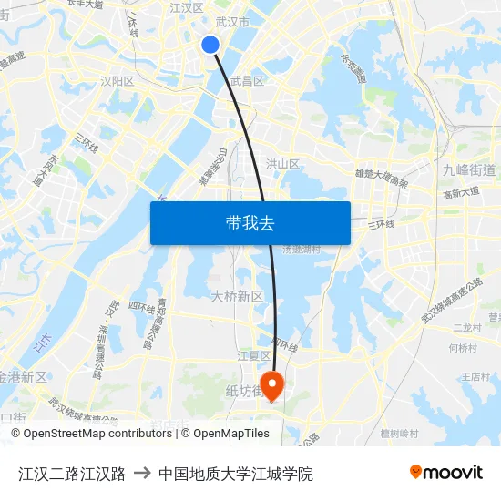 江汉二路江汉路 to 中国地质大学江城学院 map