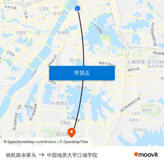 铁机路余家头 to 中国地质大学江城学院 map