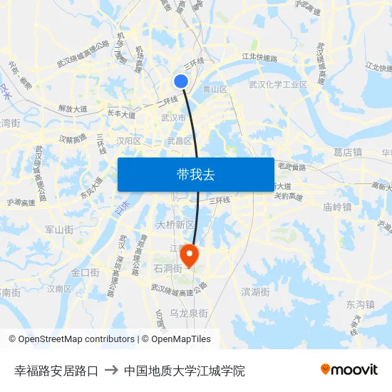 幸福路安居路口 to 中国地质大学江城学院 map