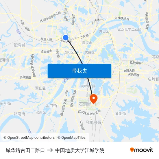 城华路古田二路口 to 中国地质大学江城学院 map