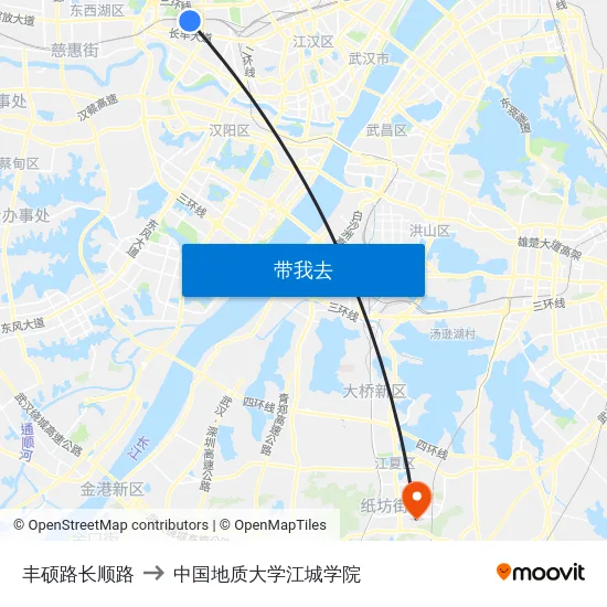 丰硕路长顺路 to 中国地质大学江城学院 map