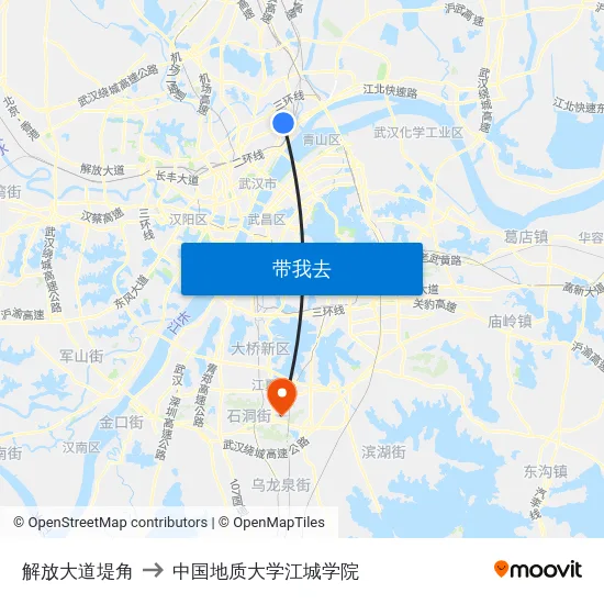 解放大道堤角 to 中国地质大学江城学院 map