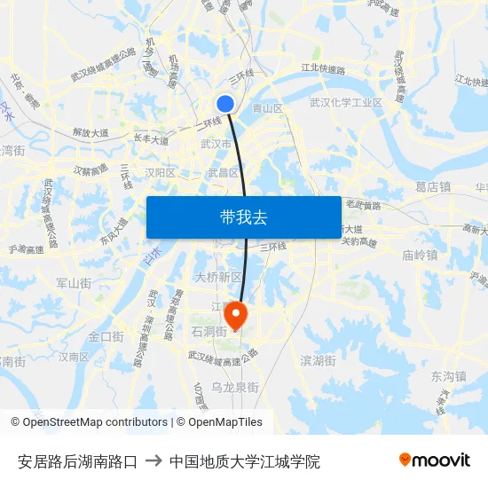 安居路后湖南路口 to 中国地质大学江城学院 map