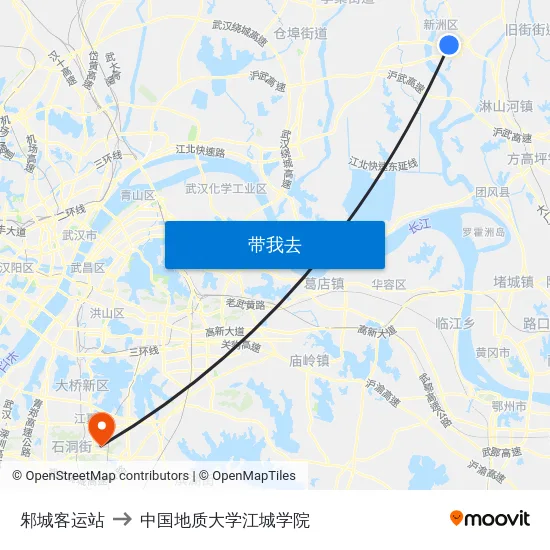 邾城客运站 to 中国地质大学江城学院 map