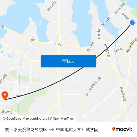 栗庙路美院藏龙岛校区 to 中国地质大学江城学院 map