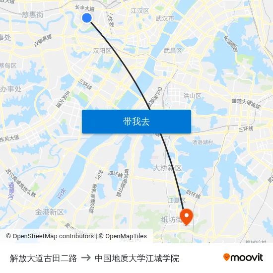 解放大道古田二路 to 中国地质大学江城学院 map