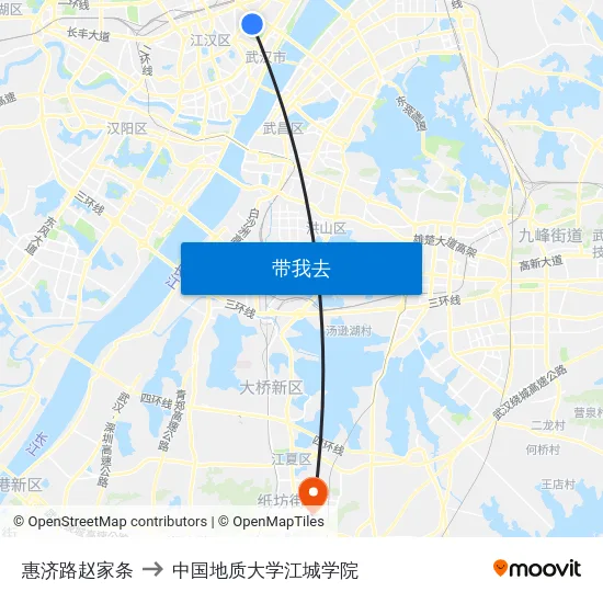 惠济路赵家条 to 中国地质大学江城学院 map