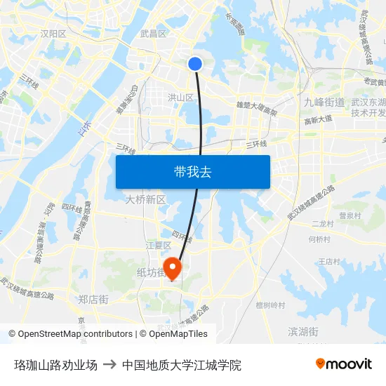 珞珈山路劝业场 to 中国地质大学江城学院 map