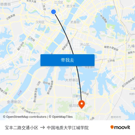 宝丰二路交通小区 to 中国地质大学江城学院 map