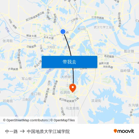 中一路 to 中国地质大学江城学院 map