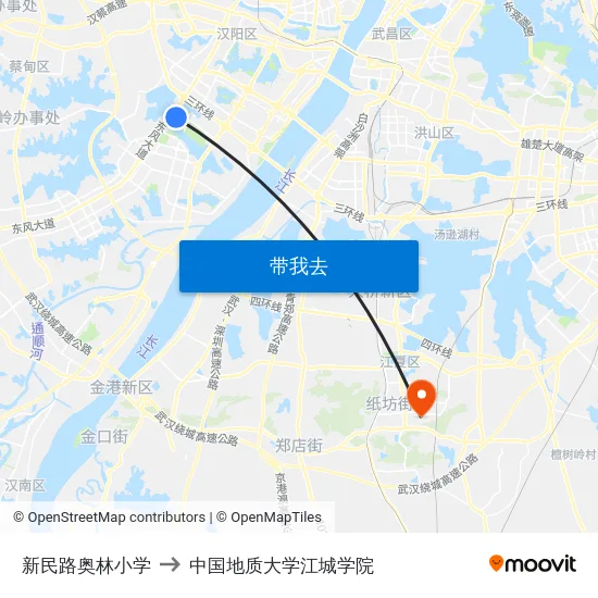 新民路奥林小学 to 中国地质大学江城学院 map