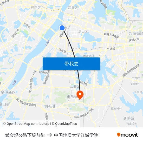 武金堤公路下堤前街 to 中国地质大学江城学院 map