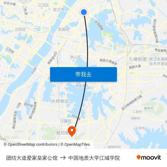 团结大道爱家皇家公馆 to 中国地质大学江城学院 map