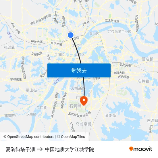 夏鹃街塔子湖 to 中国地质大学江城学院 map