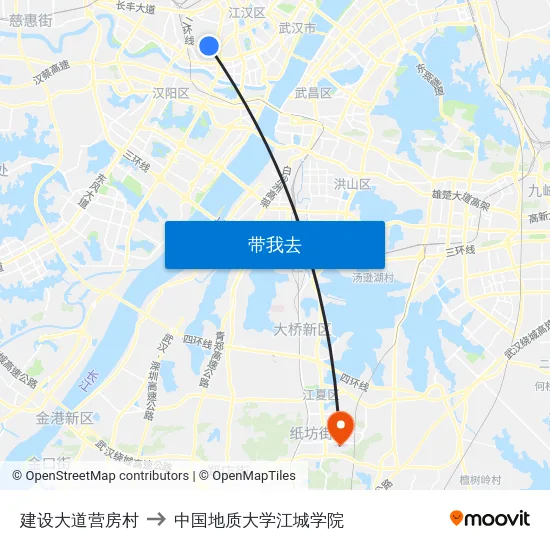 建设大道营房村 to 中国地质大学江城学院 map