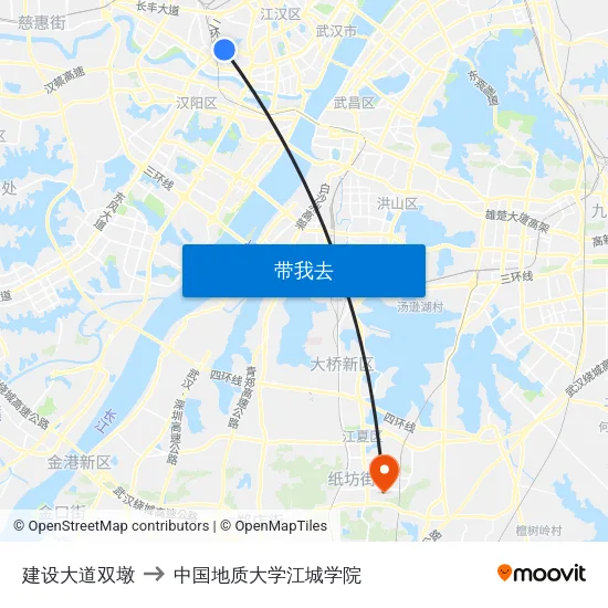 建设大道双墩 to 中国地质大学江城学院 map