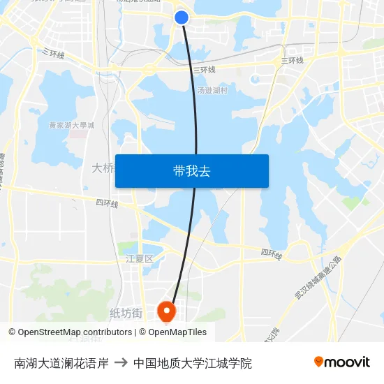 南湖大道澜花语岸 to 中国地质大学江城学院 map