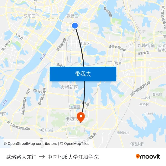 武珞路大东门 to 中国地质大学江城学院 map