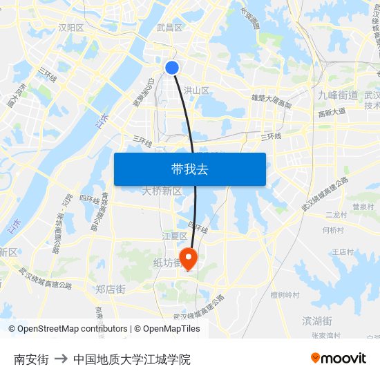 南安街 to 中国地质大学江城学院 map