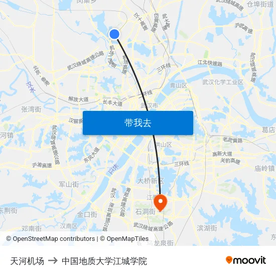 天河机场 to 中国地质大学江城学院 map