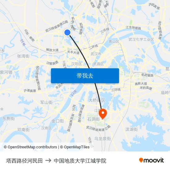 塔西路径河民田 to 中国地质大学江城学院 map