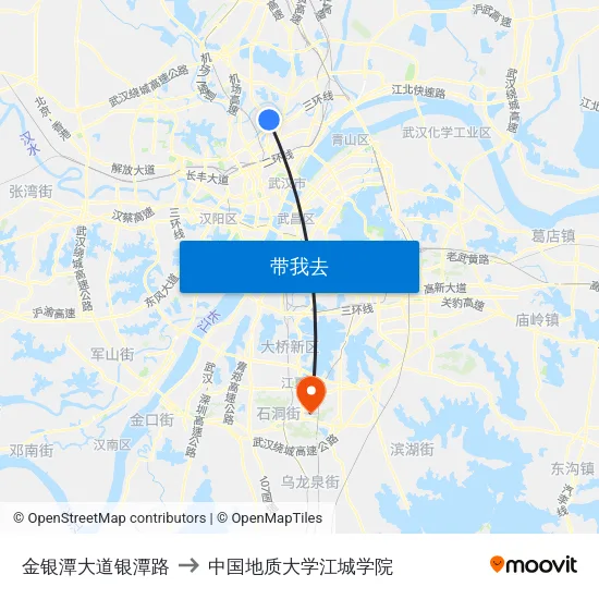 金银潭大道银潭路 to 中国地质大学江城学院 map