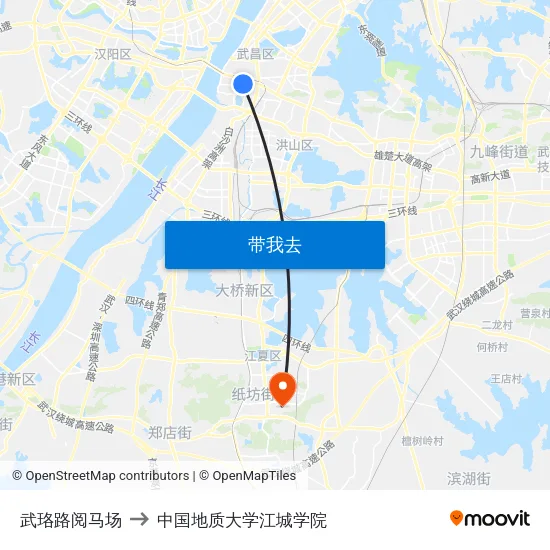 武珞路阅马场 to 中国地质大学江城学院 map