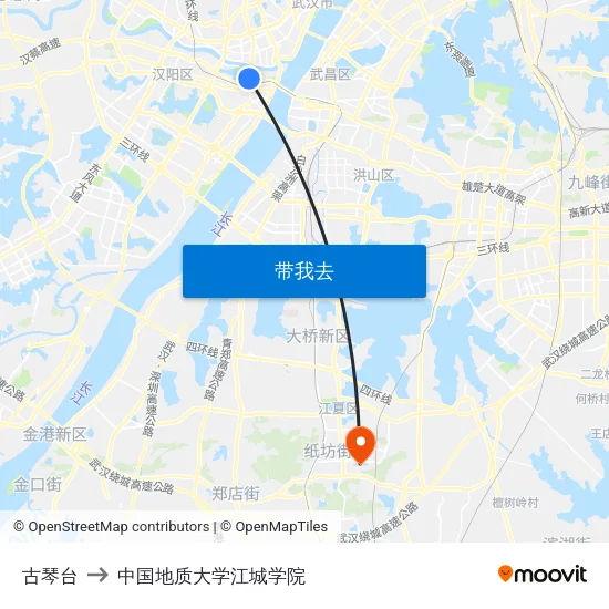 古琴台 to 中国地质大学江城学院 map