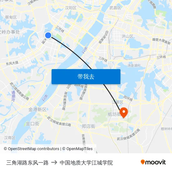 三角湖路东风一路 to 中国地质大学江城学院 map