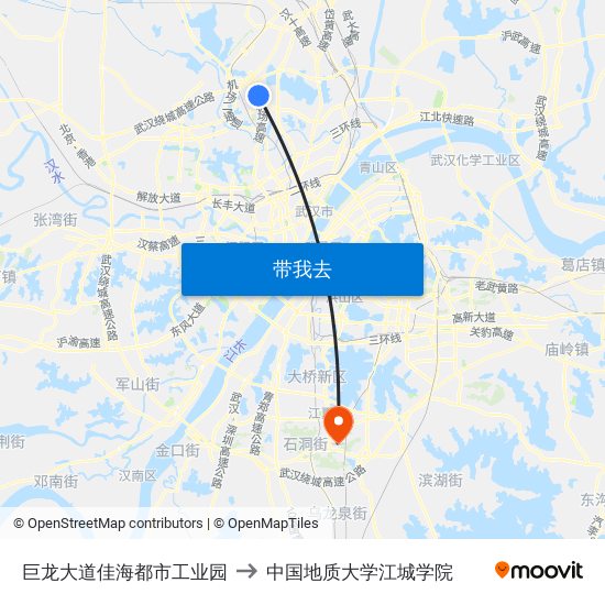 巨龙大道佳海都市工业园 to 中国地质大学江城学院 map