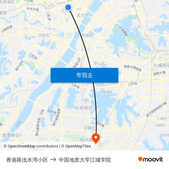 香港路浅水湾小区 to 中国地质大学江城学院 map