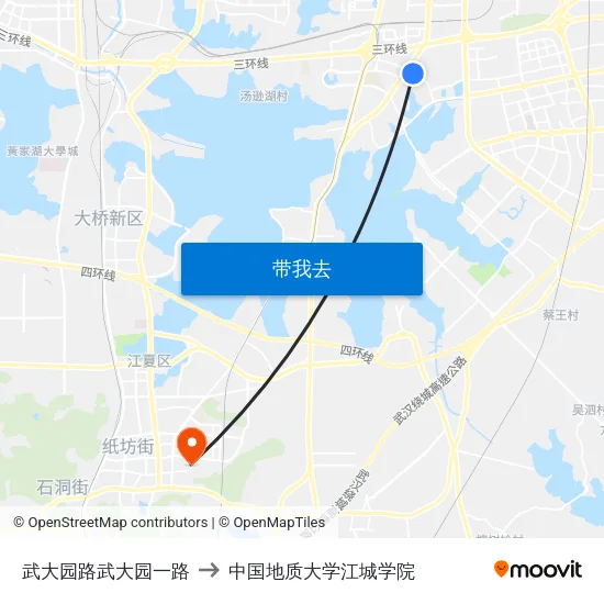 武大园路武大园一路 to 中国地质大学江城学院 map
