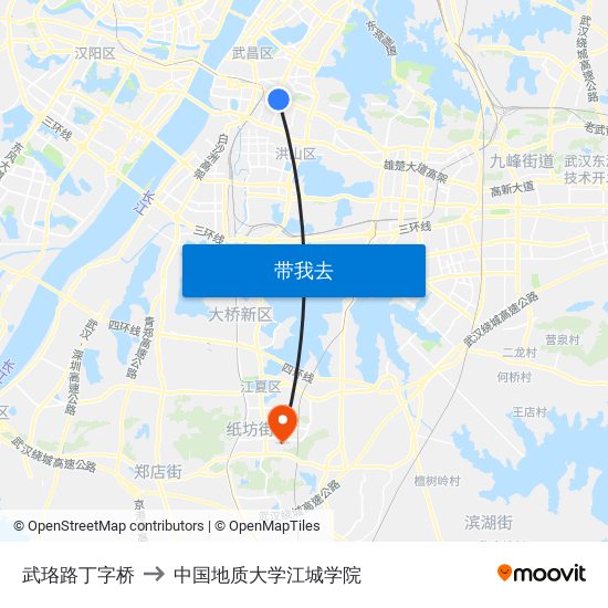 武珞路丁字桥 to 中国地质大学江城学院 map