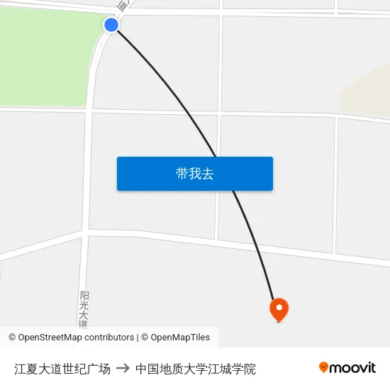 江夏大道世纪广场 to 中国地质大学江城学院 map
