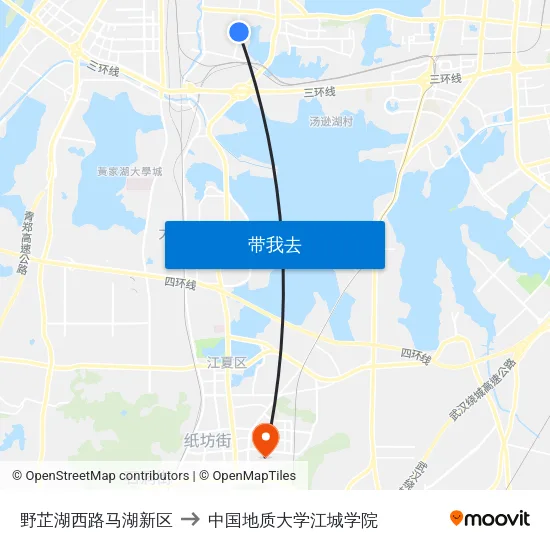 野芷湖西路马湖新区 to 中国地质大学江城学院 map