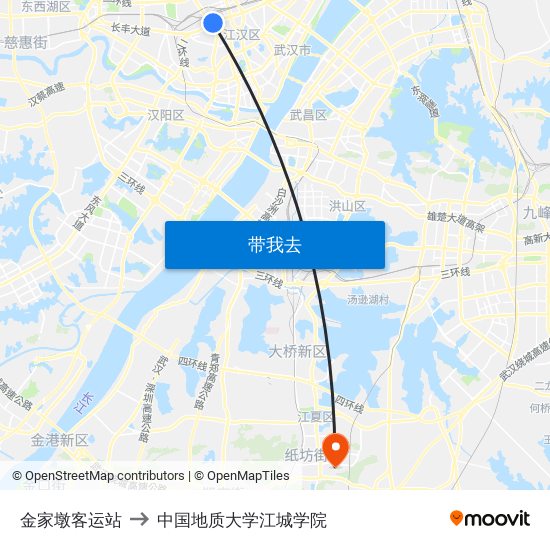 金家墩客运站 to 中国地质大学江城学院 map
