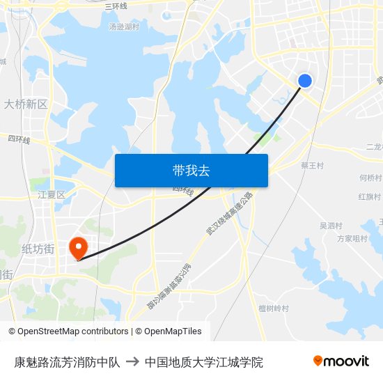 康魅路流芳消防中队 to 中国地质大学江城学院 map