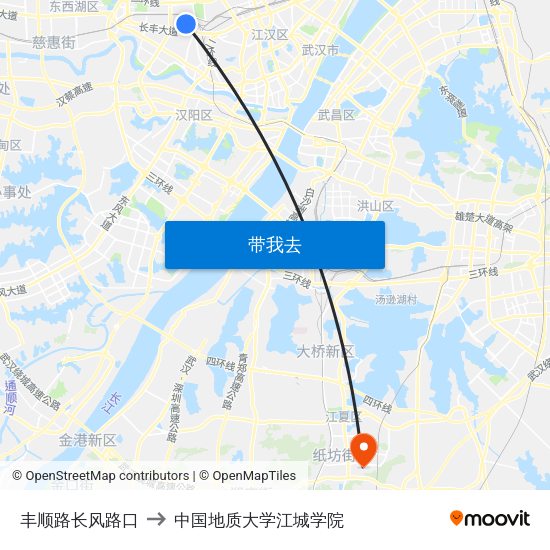 丰顺路长风路口 to 中国地质大学江城学院 map