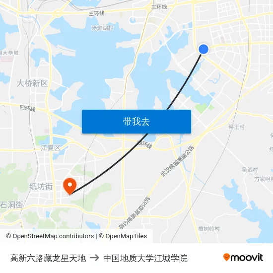 高新六路藏龙星天地 to 中国地质大学江城学院 map