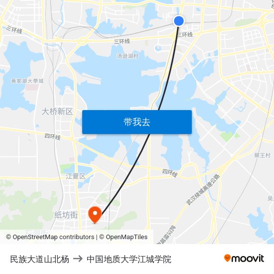民族大道山北杨 to 中国地质大学江城学院 map