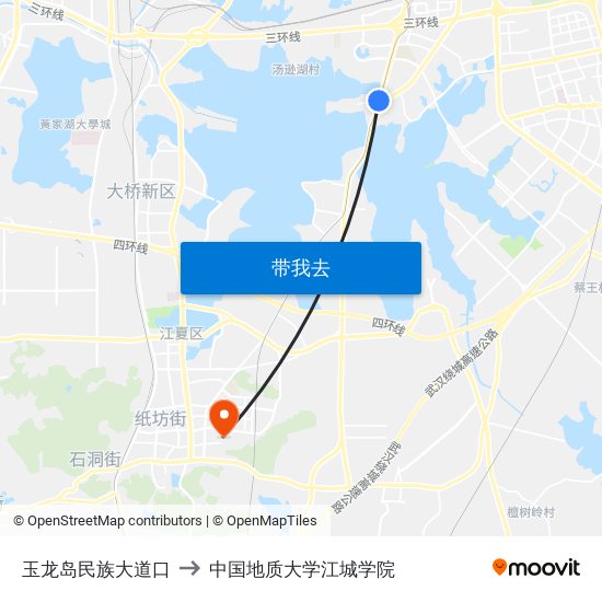 玉龙岛民族大道口 to 中国地质大学江城学院 map