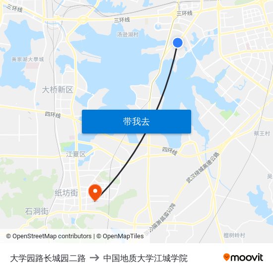 大学园路长城园二路 to 中国地质大学江城学院 map