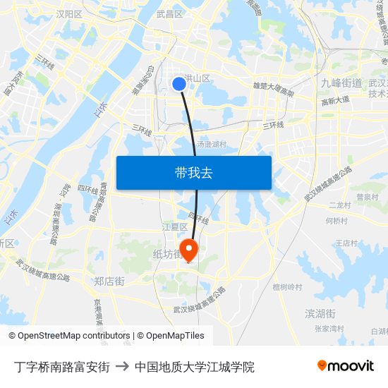 丁字桥南路富安街 to 中国地质大学江城学院 map