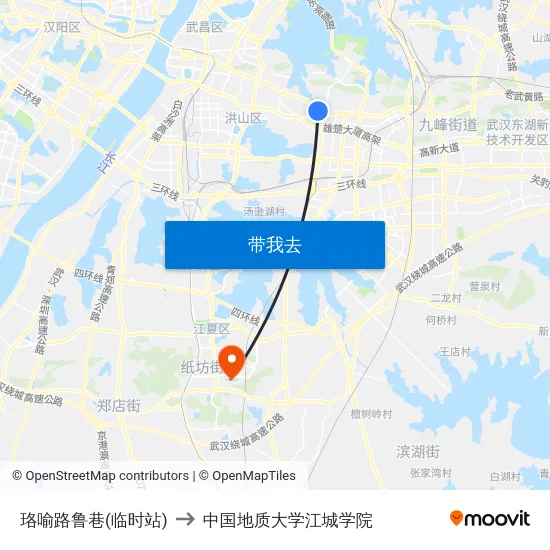 珞喻路鲁巷(临时站) to 中国地质大学江城学院 map