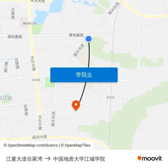 江夏大道任家湾 to 中国地质大学江城学院 map