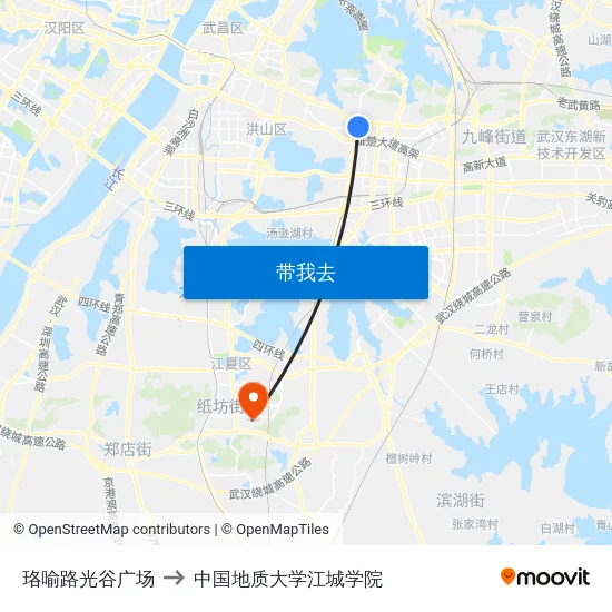 珞喻路光谷广场 to 中国地质大学江城学院 map