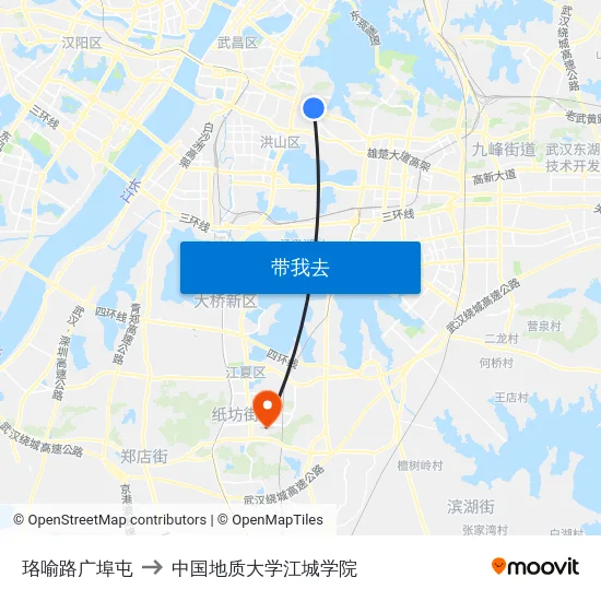 珞喻路广埠屯 to 中国地质大学江城学院 map
