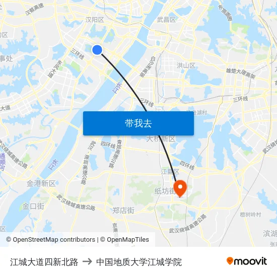 江城大道四新北路 to 中国地质大学江城学院 map