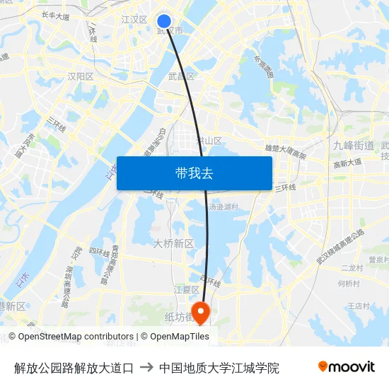 解放公园路解放大道口 to 中国地质大学江城学院 map
