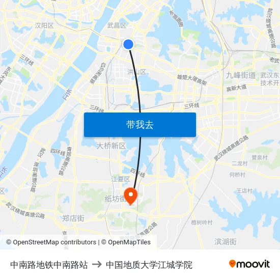 中南路地铁中南路站 to 中国地质大学江城学院 map
